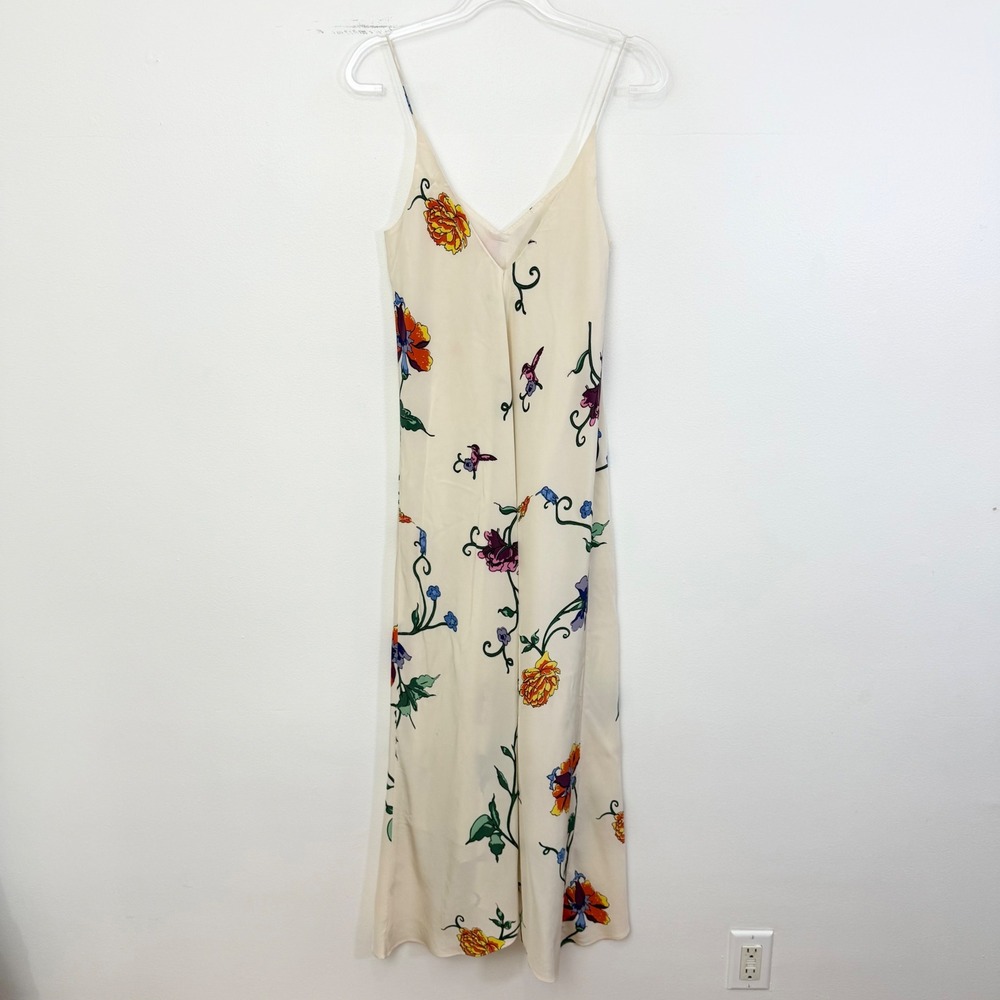 Tibi Strappy Handkerchief Floral Silk Maxi Dress Opal Beige Multi Size 0 - Picture 6 of 7